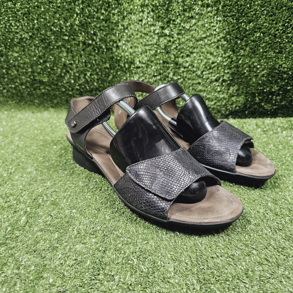 Mephisto Pattie Black Leather Low Heel Adjustable Sandals Womens 41 US 10